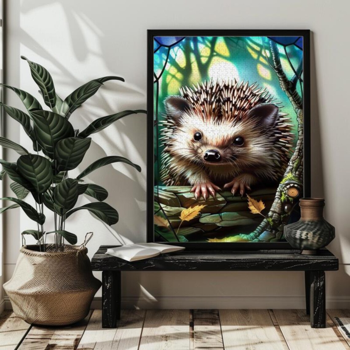 Stained Glass Hedgehog Fall Autumn Jigsaw Puzzle - Image 3