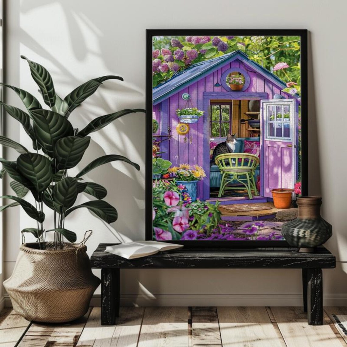 Garden Cat Floral Jigsaw Puzzle Art Print - Image 4