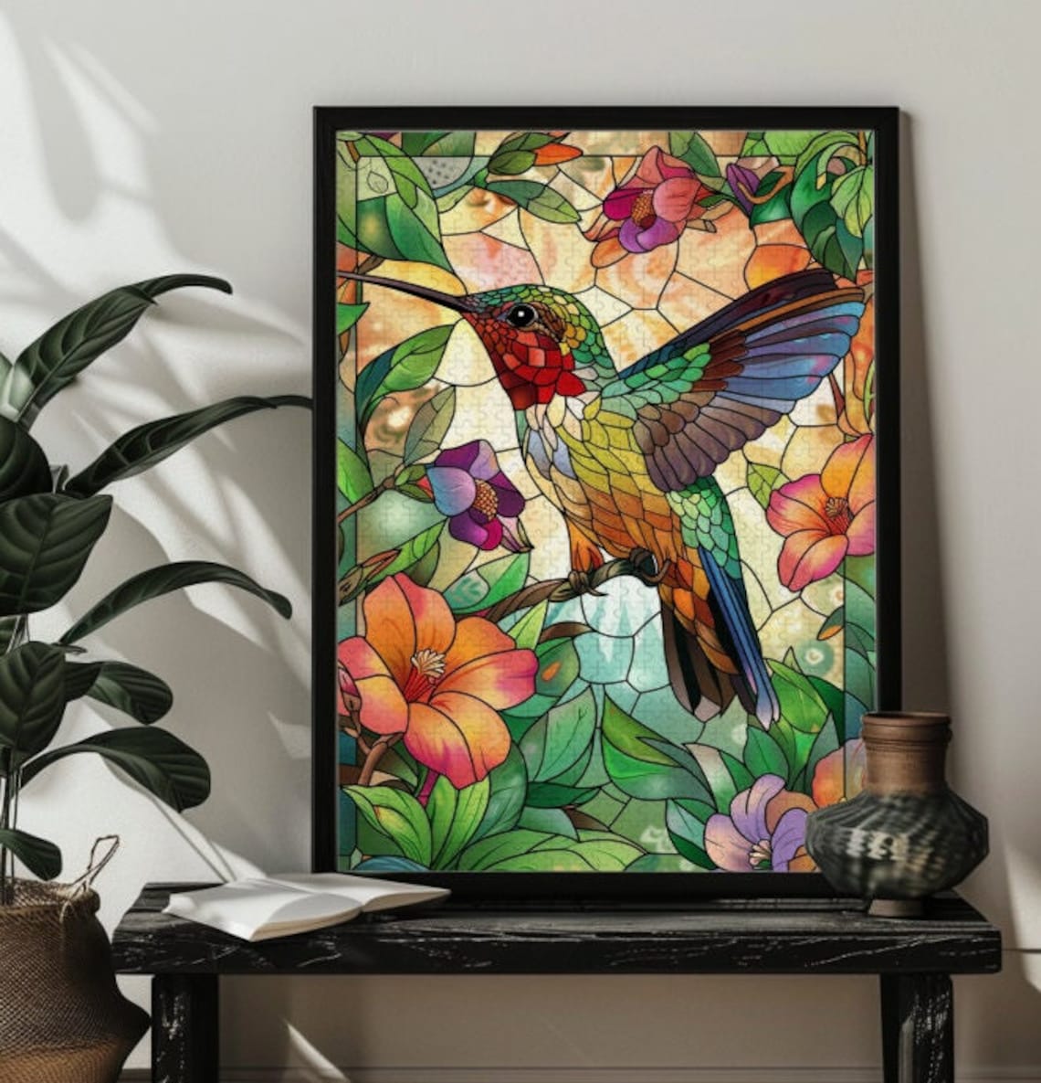 Stained Glass Hummingbird Puzzle Art Print