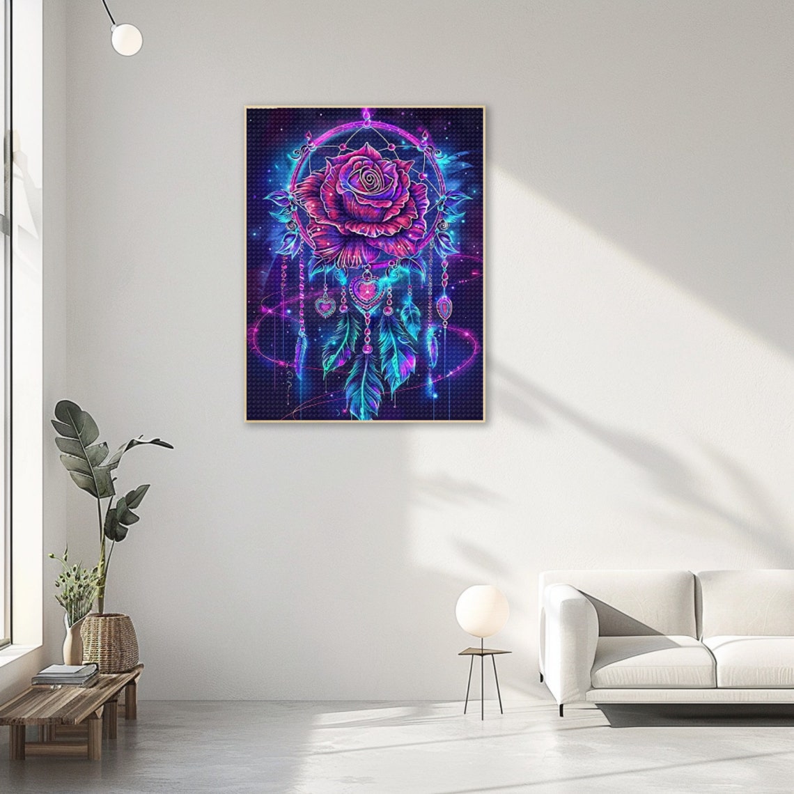Neon Dreamcatcher with Purple Rose Cosmic Night Floral Poster - Image 3