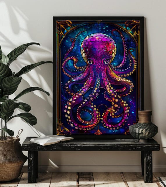 Stained Glass Octopus Ocean Puzzle Art
