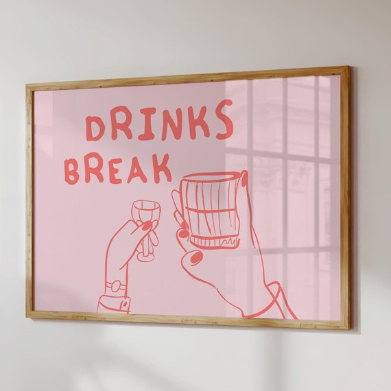 Bar Cart Print Cheers Poster Trendy Horizontal Wall Art Retro Bar Cart Decor Trendy Kitchen Poster Vintage Drinks Poster Art Pink