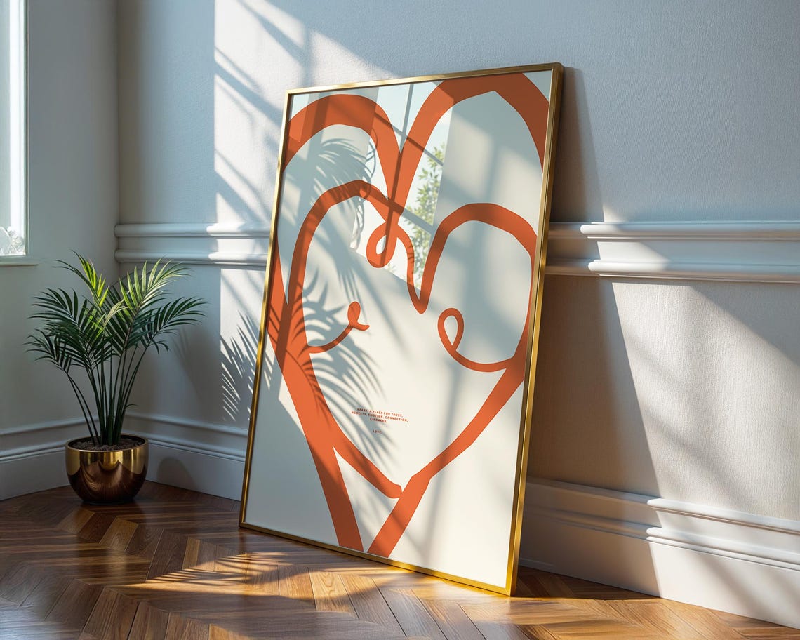 Minimalist Red Line Heart Continuous Drawing Modern Love Art Poster - Image 2