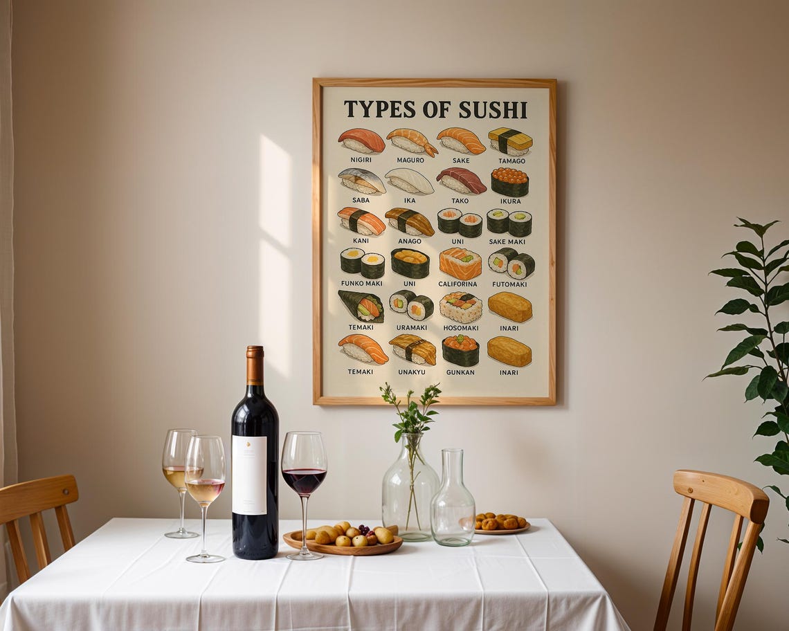 Types Of Sushi Illustrated Chart Japanese Food Guide Art Poster - Image 7