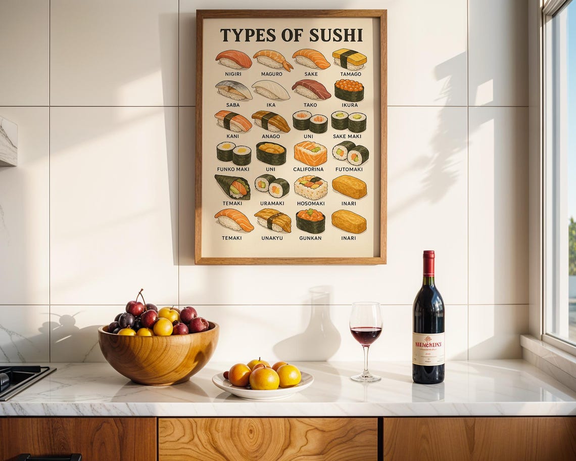 Types Of Sushi Illustrated Chart Japanese Food Guide Art Poster - Image 5