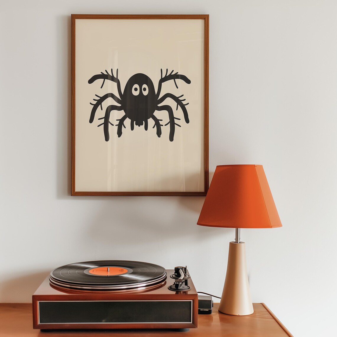 Cute Spider Minimalist Black Line Art Cream Halloween Nursery Poster - Image 3