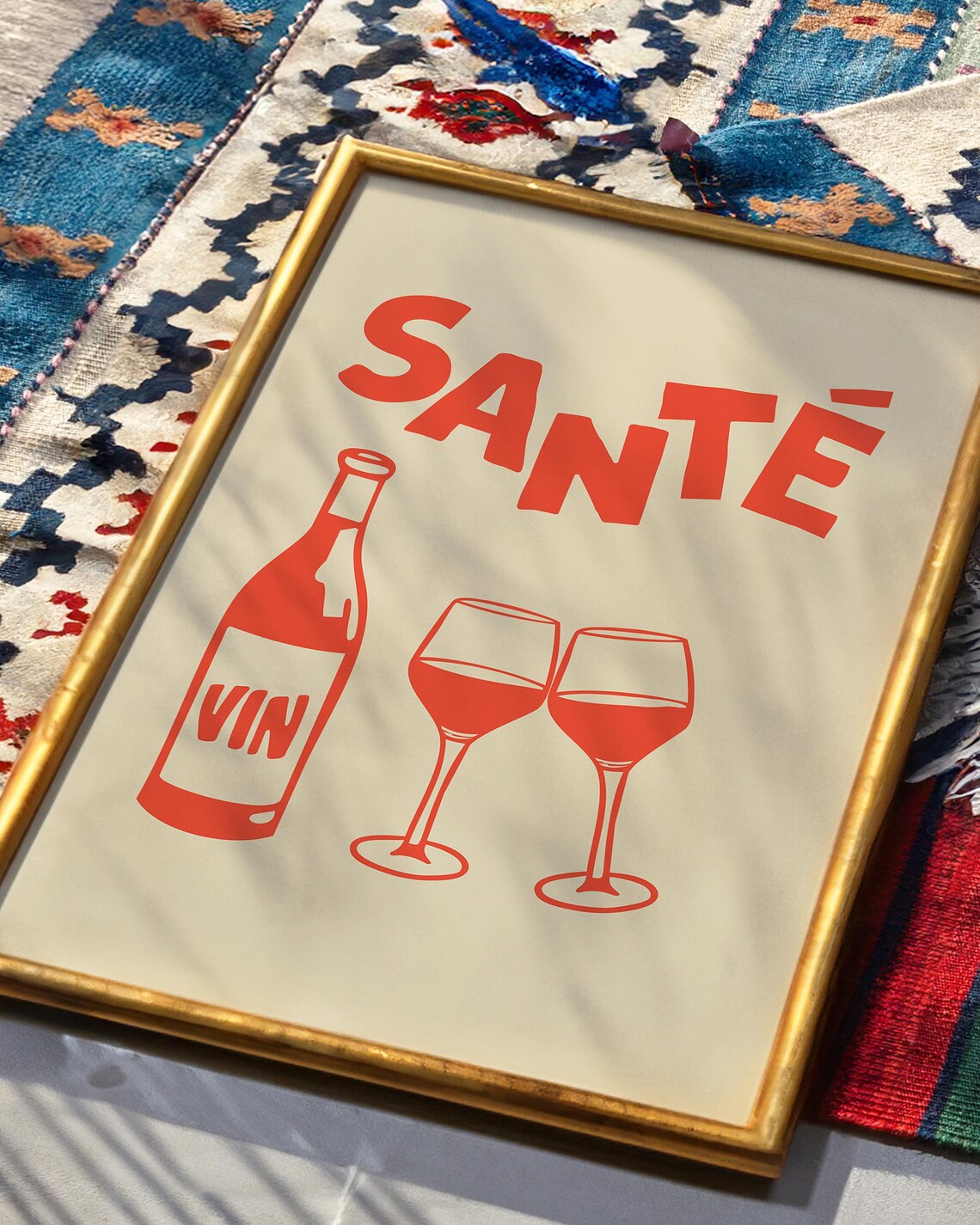 Sante Red Wine Bottle and Glasses French Toast Kitchen Bar Poster - Image 3
