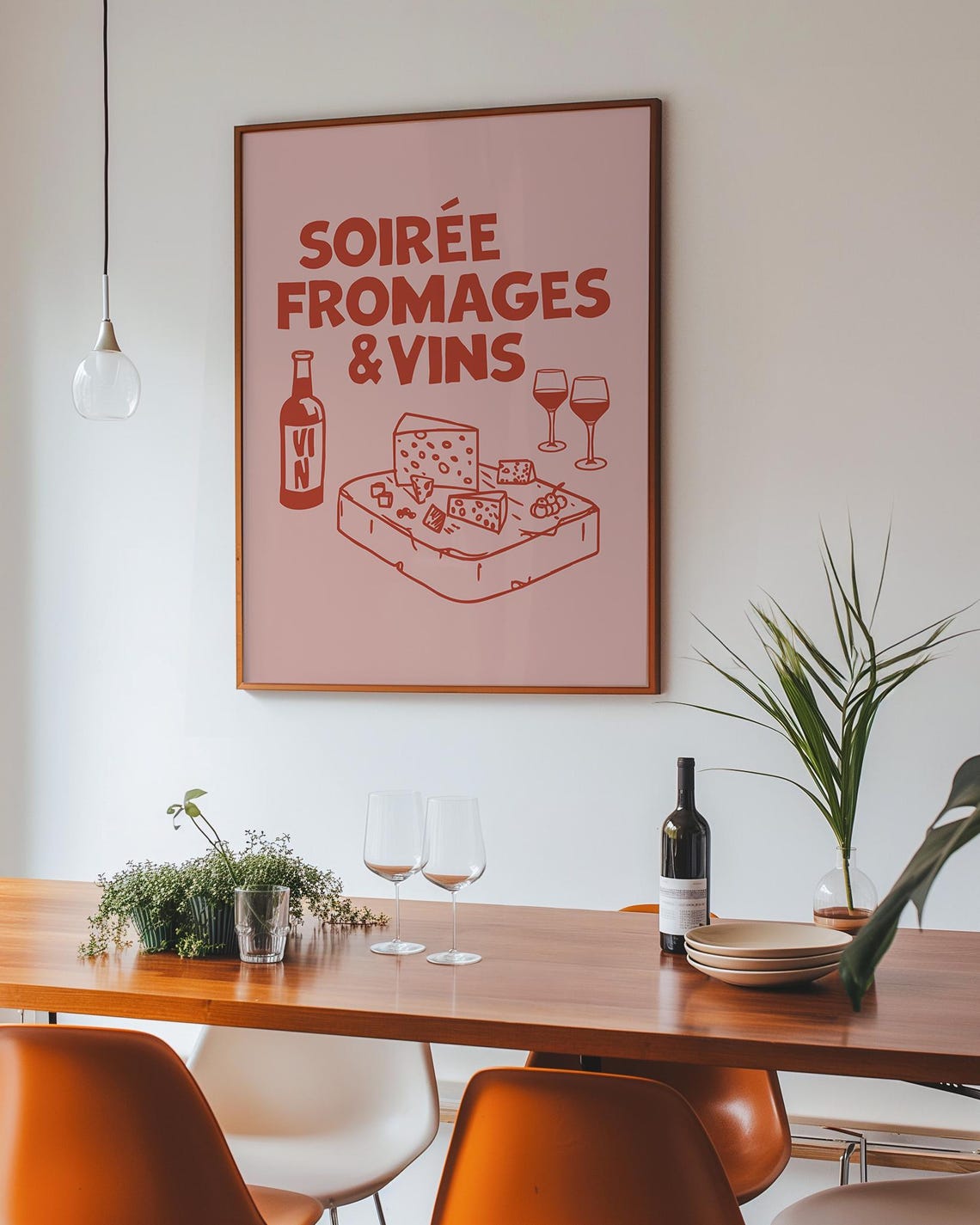 Soiree Fromages Vins Rust Red Cheese Board French Kitchen Poster - Image 2