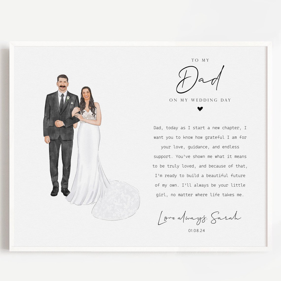 To My Dad on My Wedding Day Personalized Keepsake Portrait Poster - Image 4