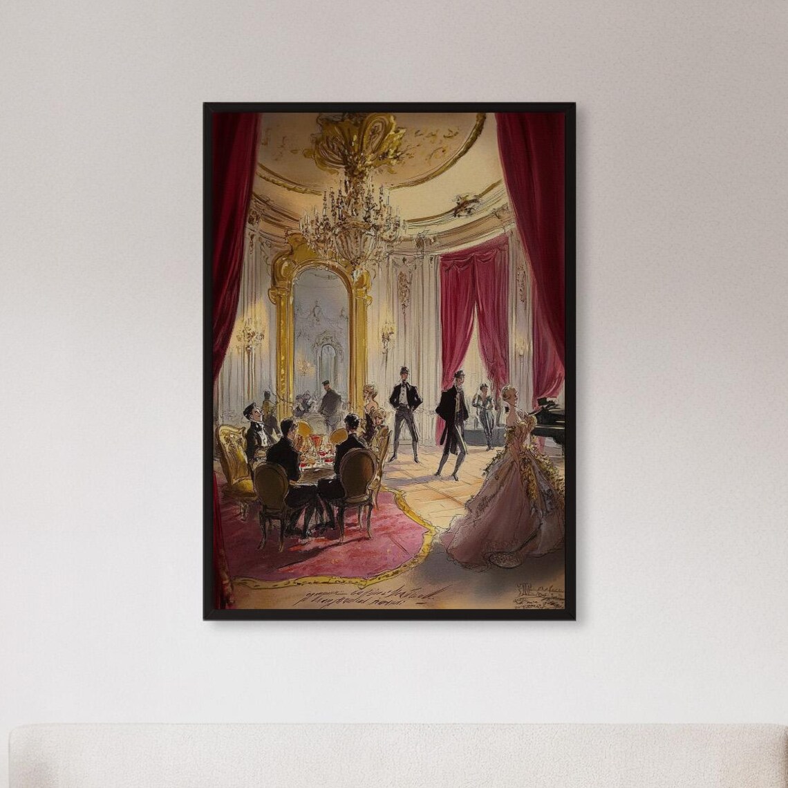 Vintage Ballroom Music Scene Painting Poster Elegant Royal Hall Decor