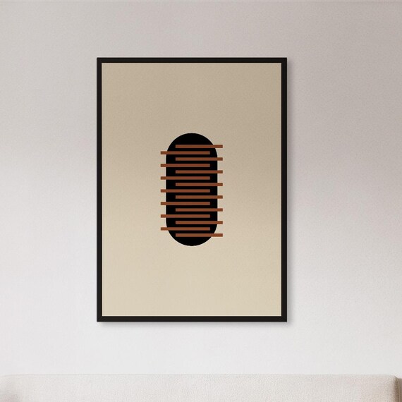 Framed Minimal Geometric Wall Art Print Modern Oval Grid Poster Neutral Abstract Shape Decor Gift For Office Studio Or Scandinavian Room