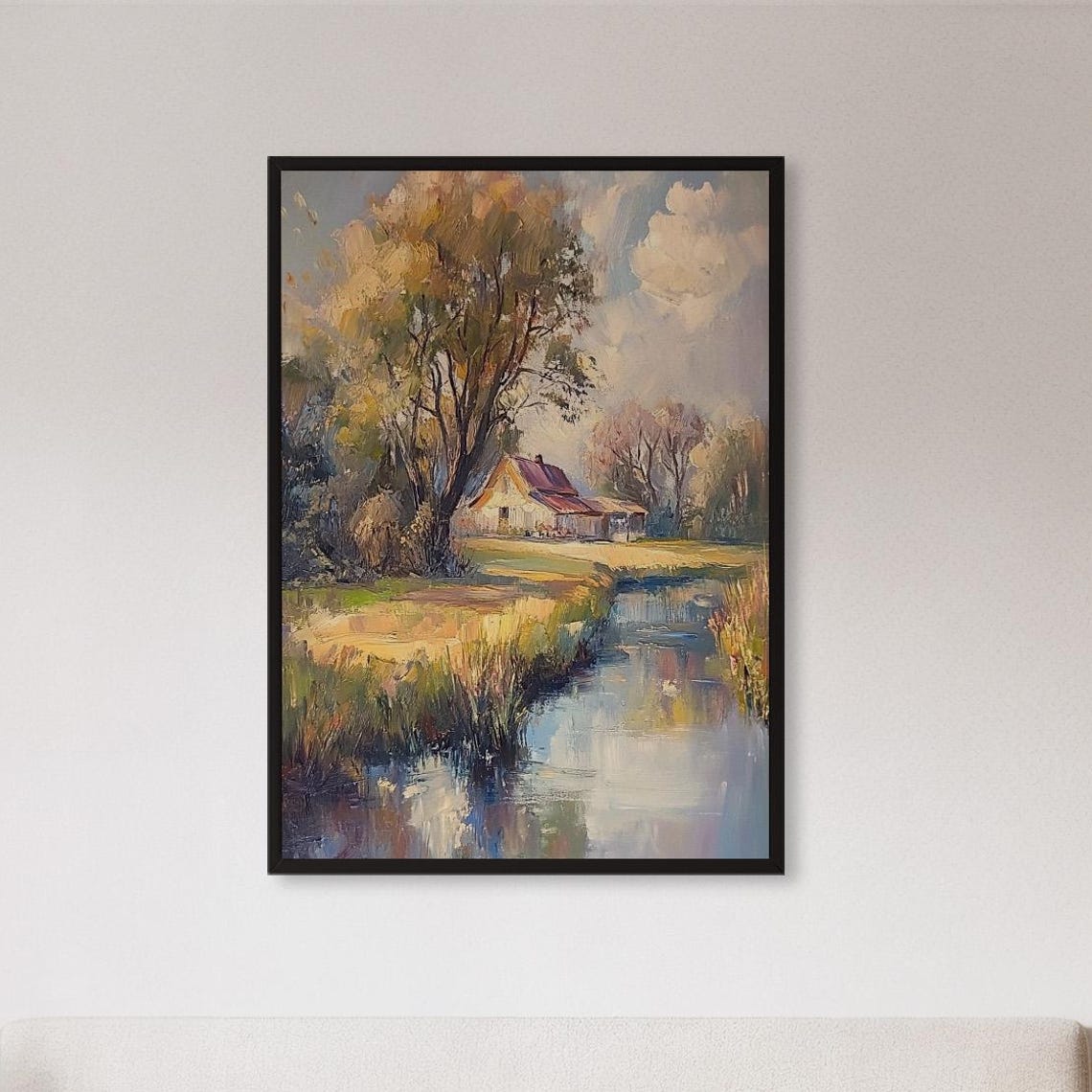 Country Cottage By The River Autumn Impressionist Landscape Poster