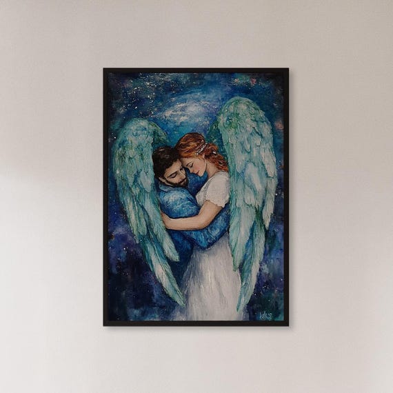 Framed Angel Hug Wall Art Print Emotional Guardian Poster Spiritual Love Decor Gift For Comfort Loss Protection Or Heavenly Homes