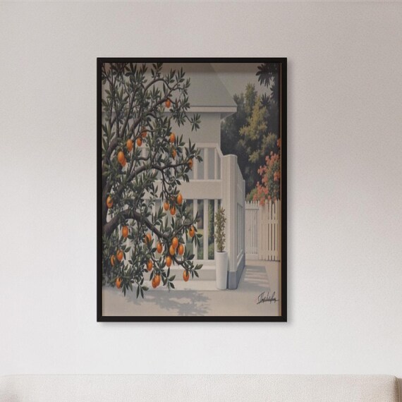 Mediterranean Orange Tree Courtyard Oil Painting Style Poster