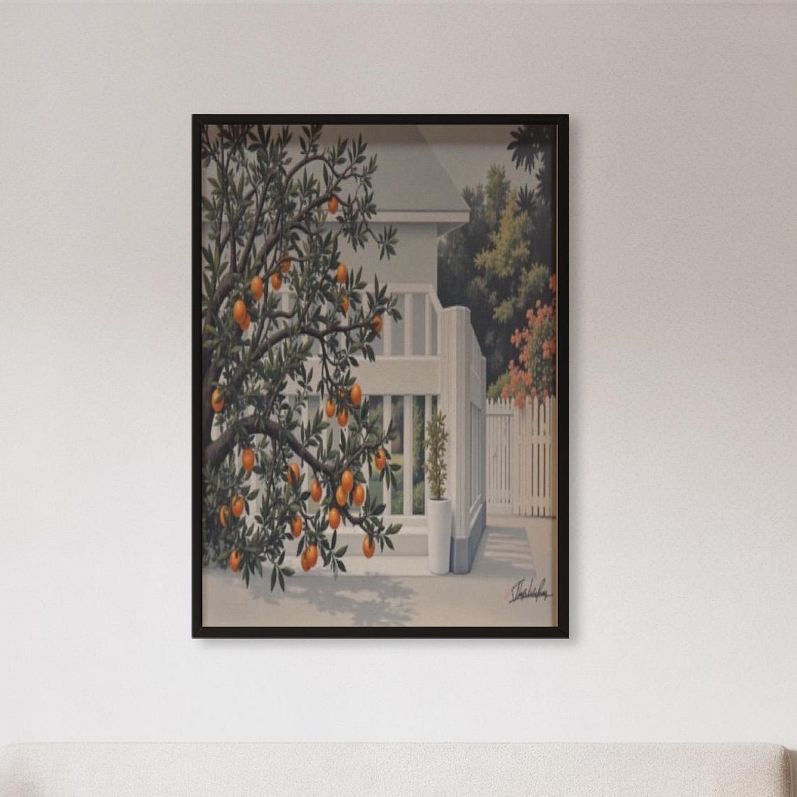 Mediterranean Orange Tree Courtyard Oil Painting Style Poster