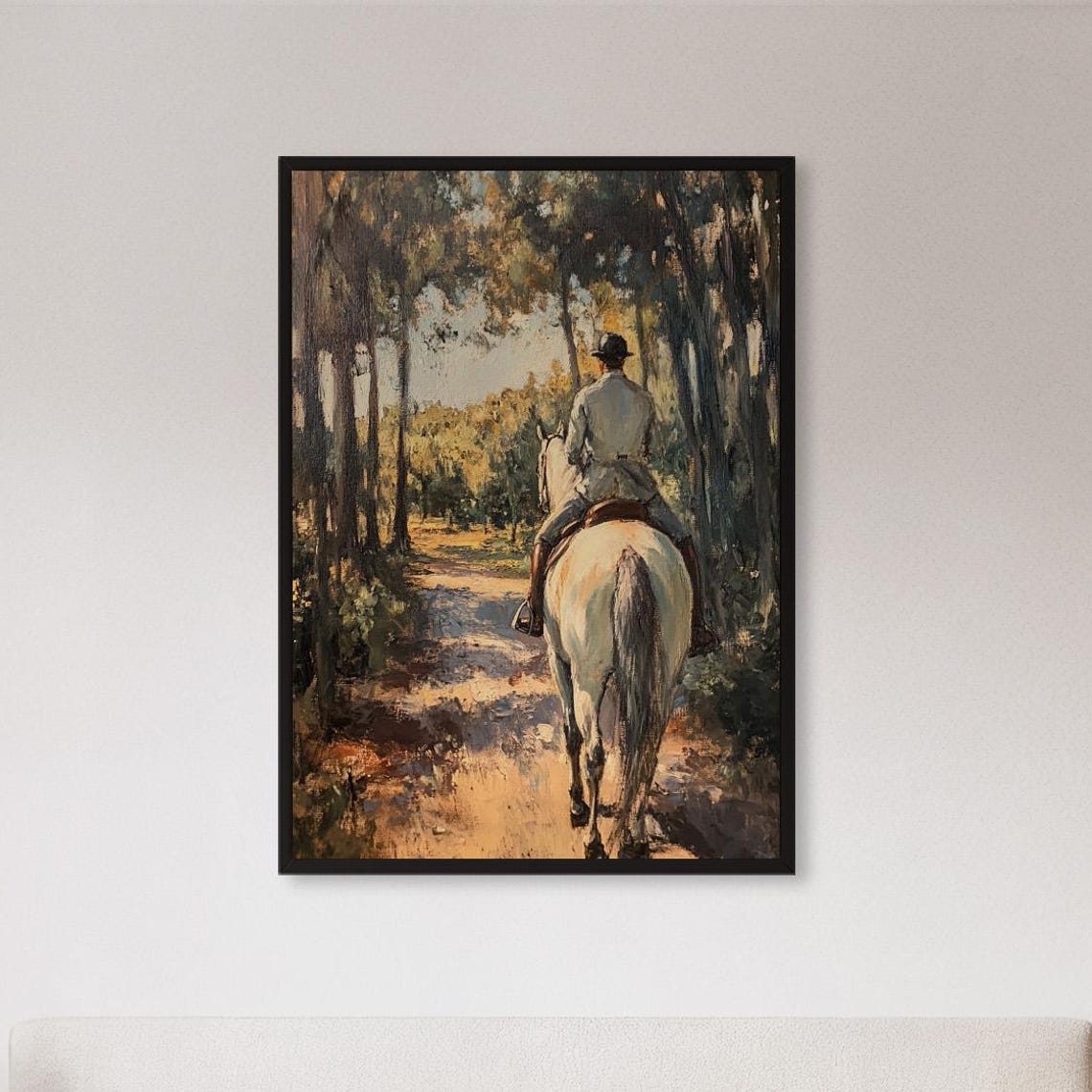 Horse Rider In Autumn Forest Vintage Equestrian Painting Poster