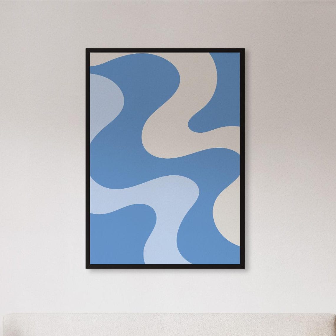 Blue Cream Wavy Lines Modern Abstract Minimalist Decor Poster Art