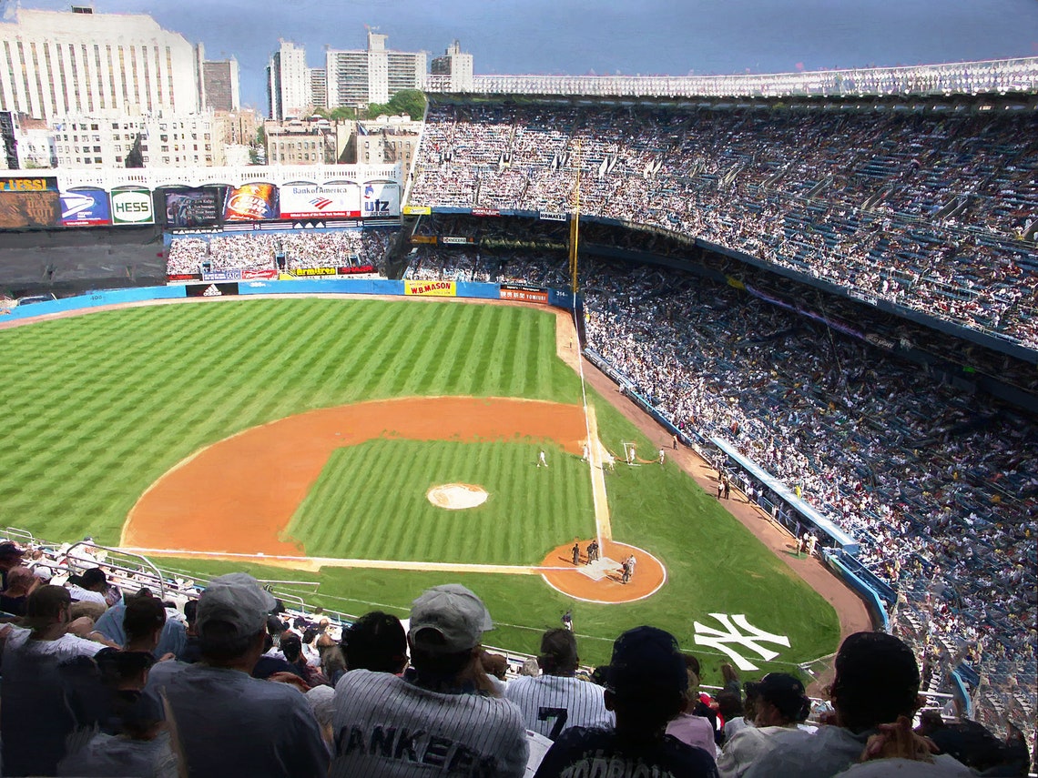Old Yankee Stadium Baseball Game Packed Stands Field View Poster