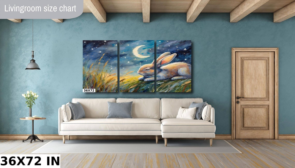 Sleeping Bunny In Moonlit Meadow Crescent Moon Nursery Wall Art Poster - Image 2