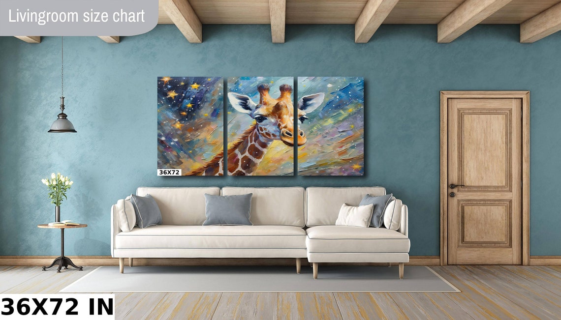 Gentle Giraffe Portrait Under Starry Sky Nursery Kids Wall Art Poster - Image 2