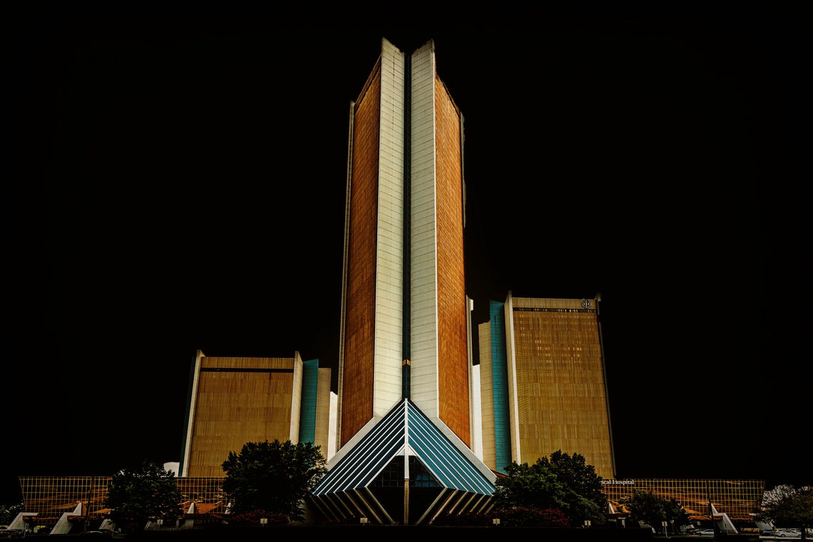 Tulsa CityPlex Towers Lit at Night Modern Architecture Poster