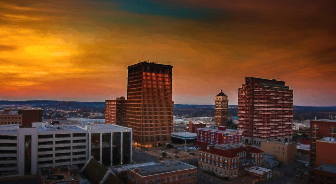 Bartlesville Oklahoma Skyline at Sunset Painterly Downtown Poster