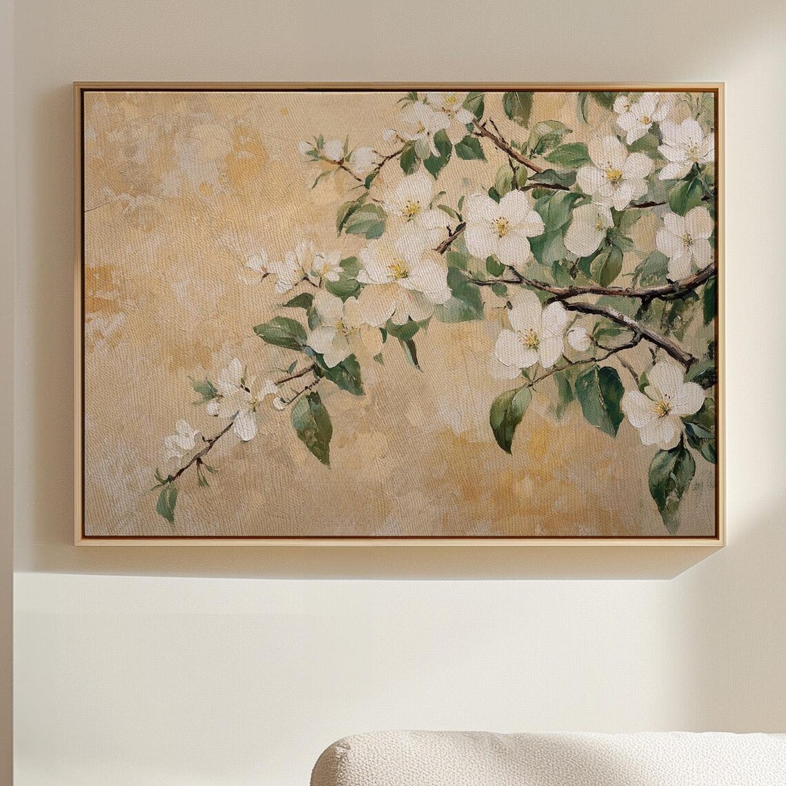 Elegant White Blossom Branch Gold Floral Botanical Art Print