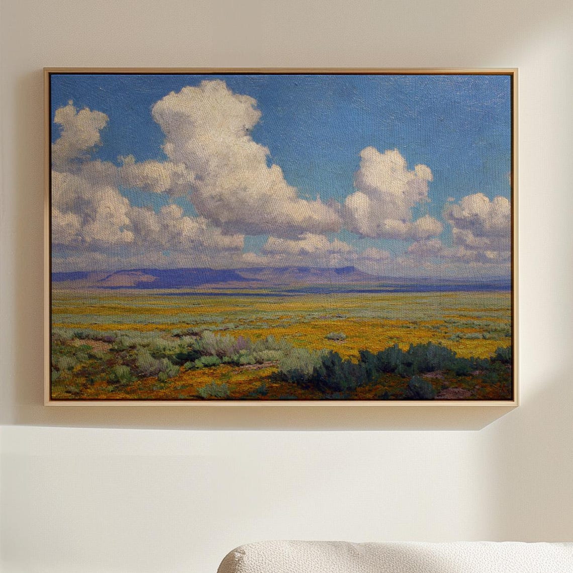 Western Prairie Wildflowers Puffy Clouds Open Plains Art Poster