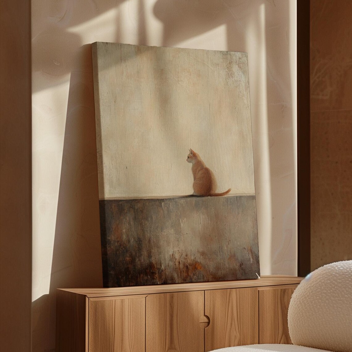 Minimalist Cat Wall Art, Modern Rustic Decor
