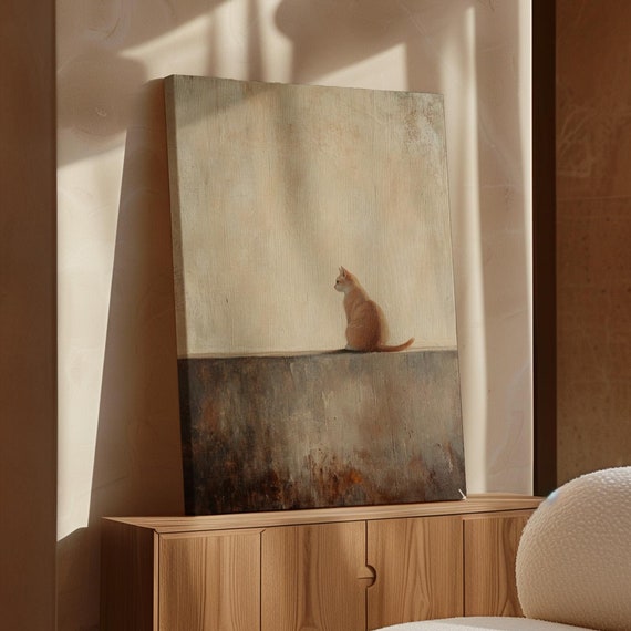 Minimalist Cat Wall Art, Modern Rustic Decor