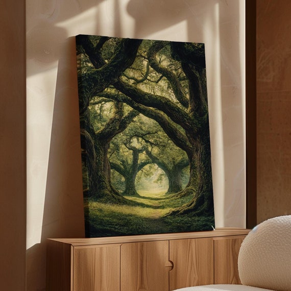Magical Forest Arch Art Ancient Tree Pathway Mystical Woodland Landscape Nature Inspired Wall Decor Enchanted Forest Scene