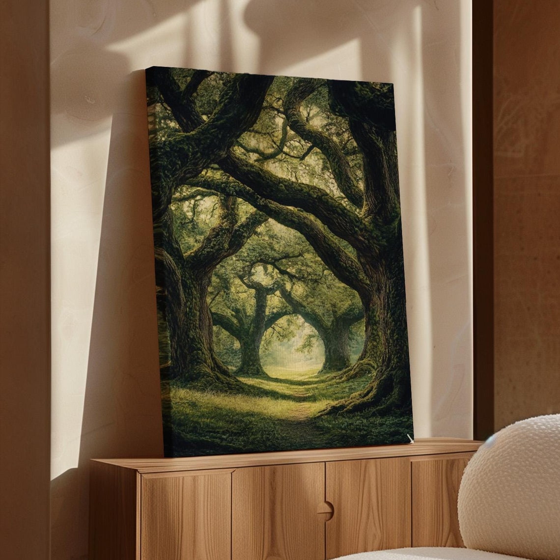 Ancient Mossy Oak Trees Forming Natural Arch Mystical Forest Wall Art