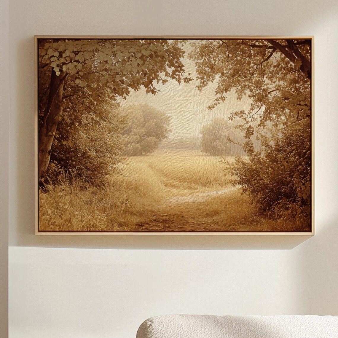 Golden Pathway Through Autumn Trees Warm Sepia Forest Trail Scenic View Poster