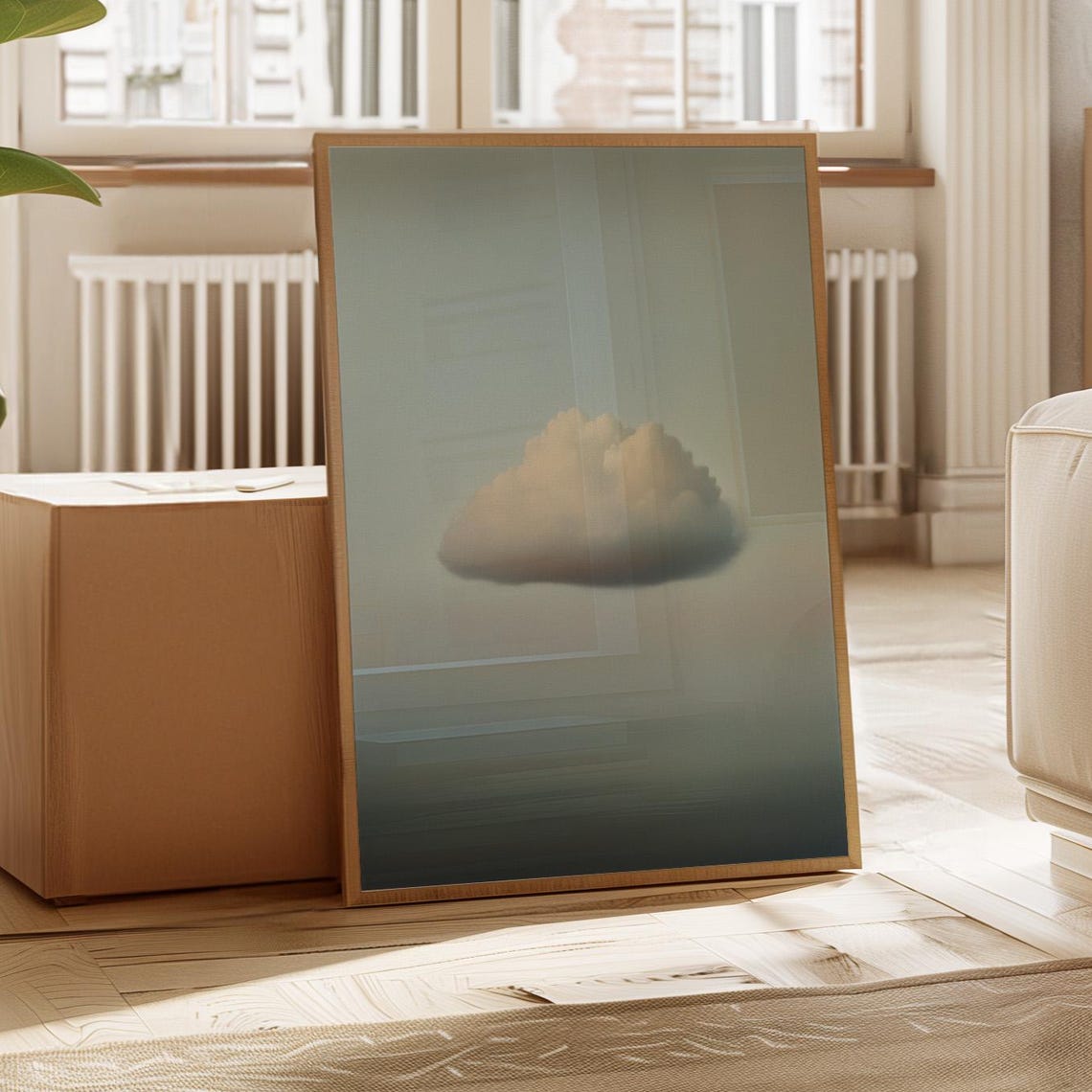 Soft Beige Cloud On Misty Gray Green Sky Calm Minimalist Poster