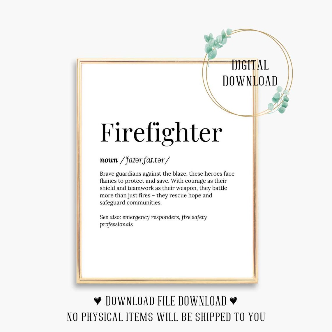 Firefighter Definition Dictionary Typography Style Gift Poster - Image 3