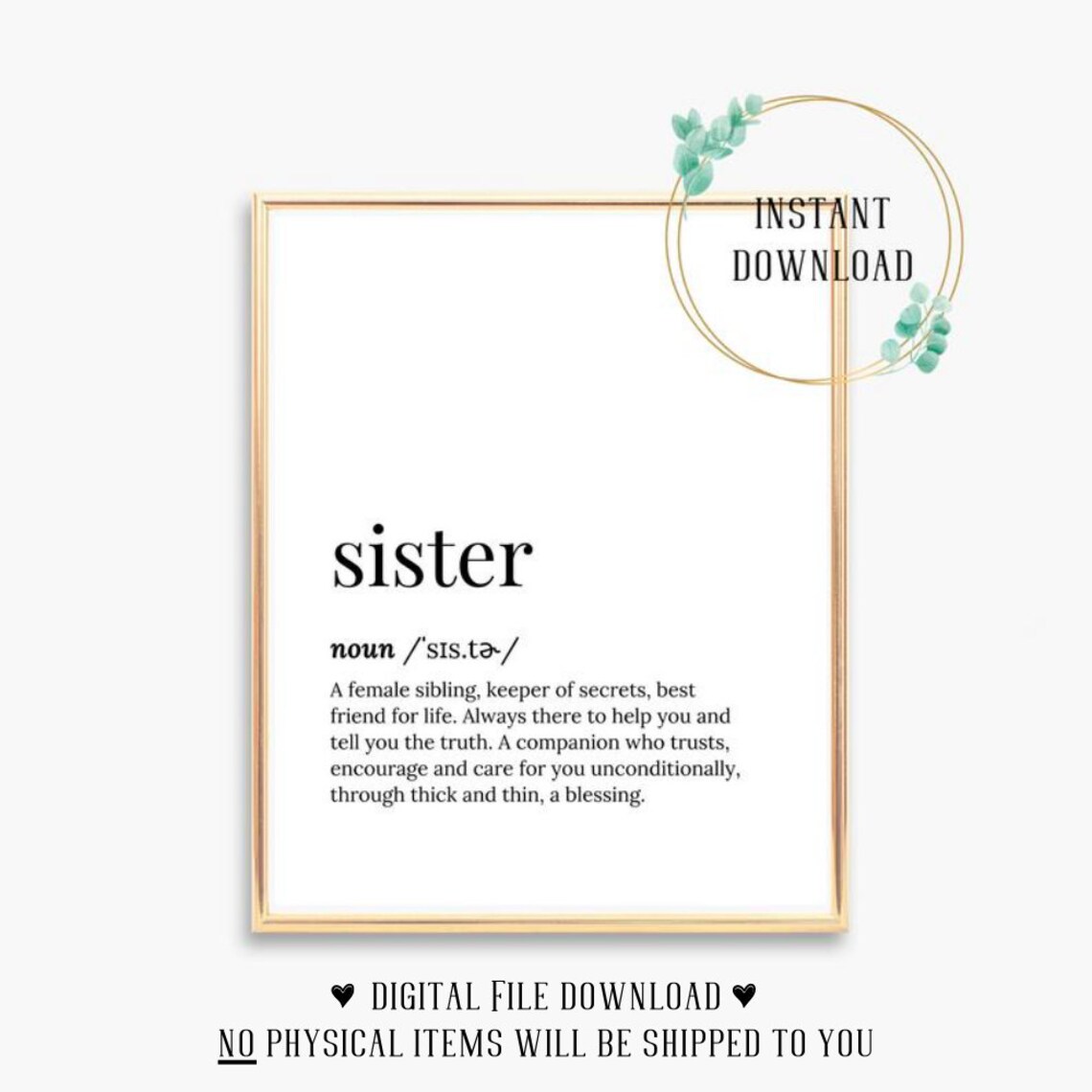 Sister Definition Print Bonus Sister Birthday Gift Gifts Quote From Brother Sis In Law Card 18th 21st 30th 40th 50 For Unbiological Adopted