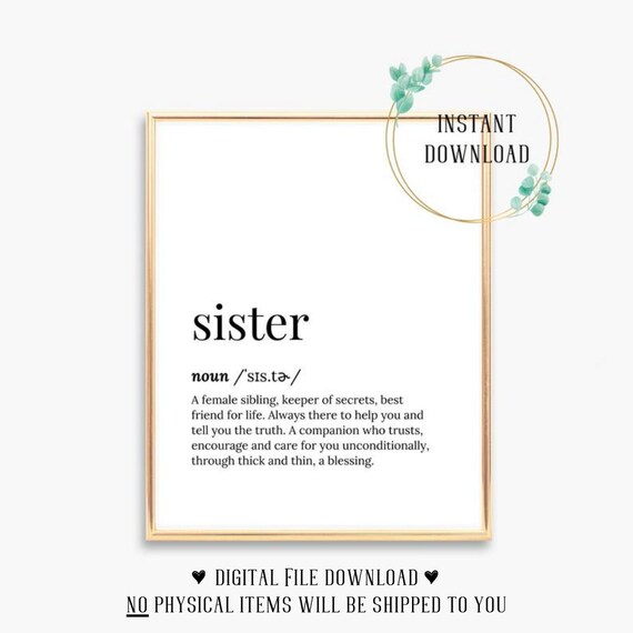 Sister Definition Print Bonus Sister Birthday Gift Gifts Quote From Brother Sis In Law Card 18th 21st 30th 40th 50 For Unbiological Adopted