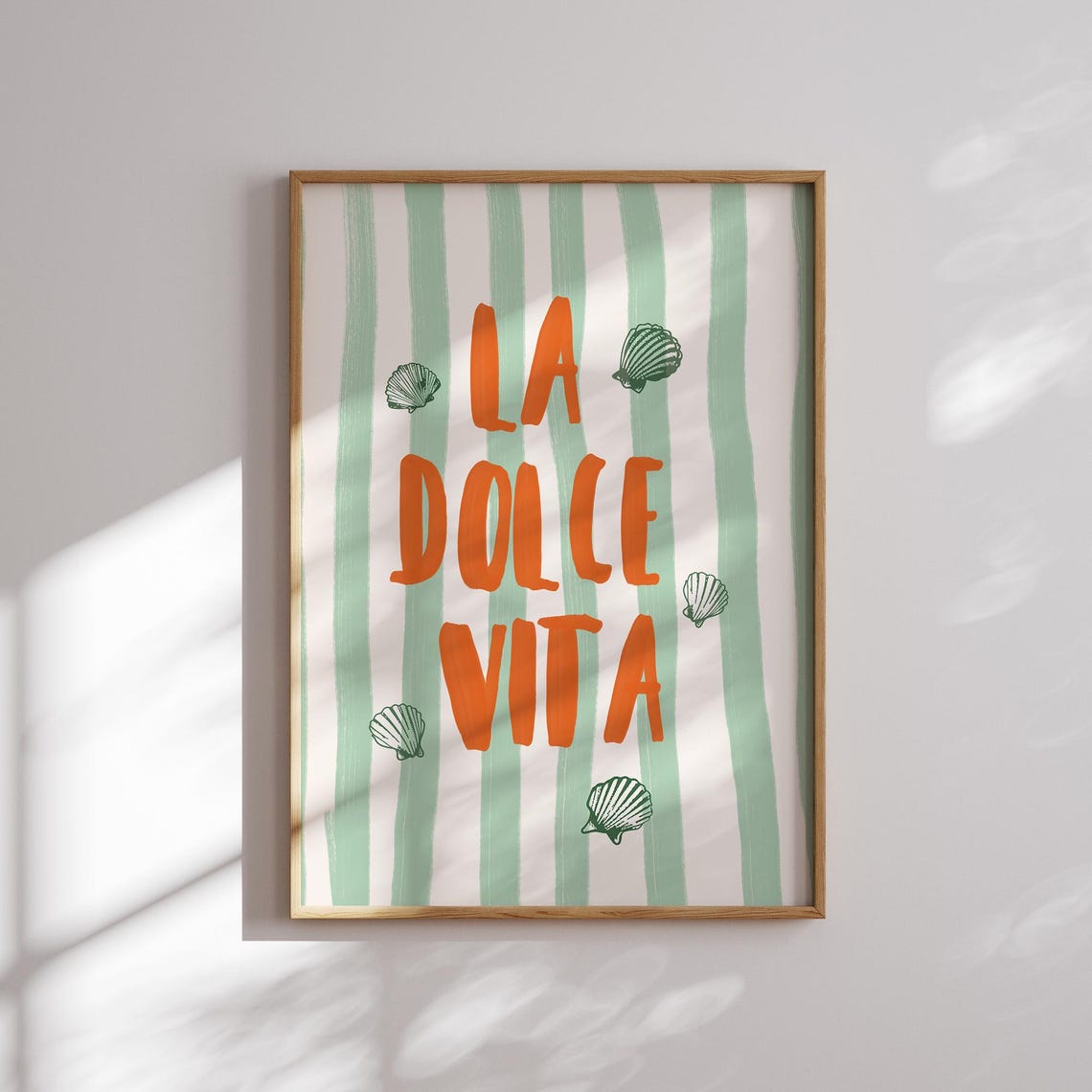 La Dolce Vita Orange Typography Seashell Green Stripe Summer Poster