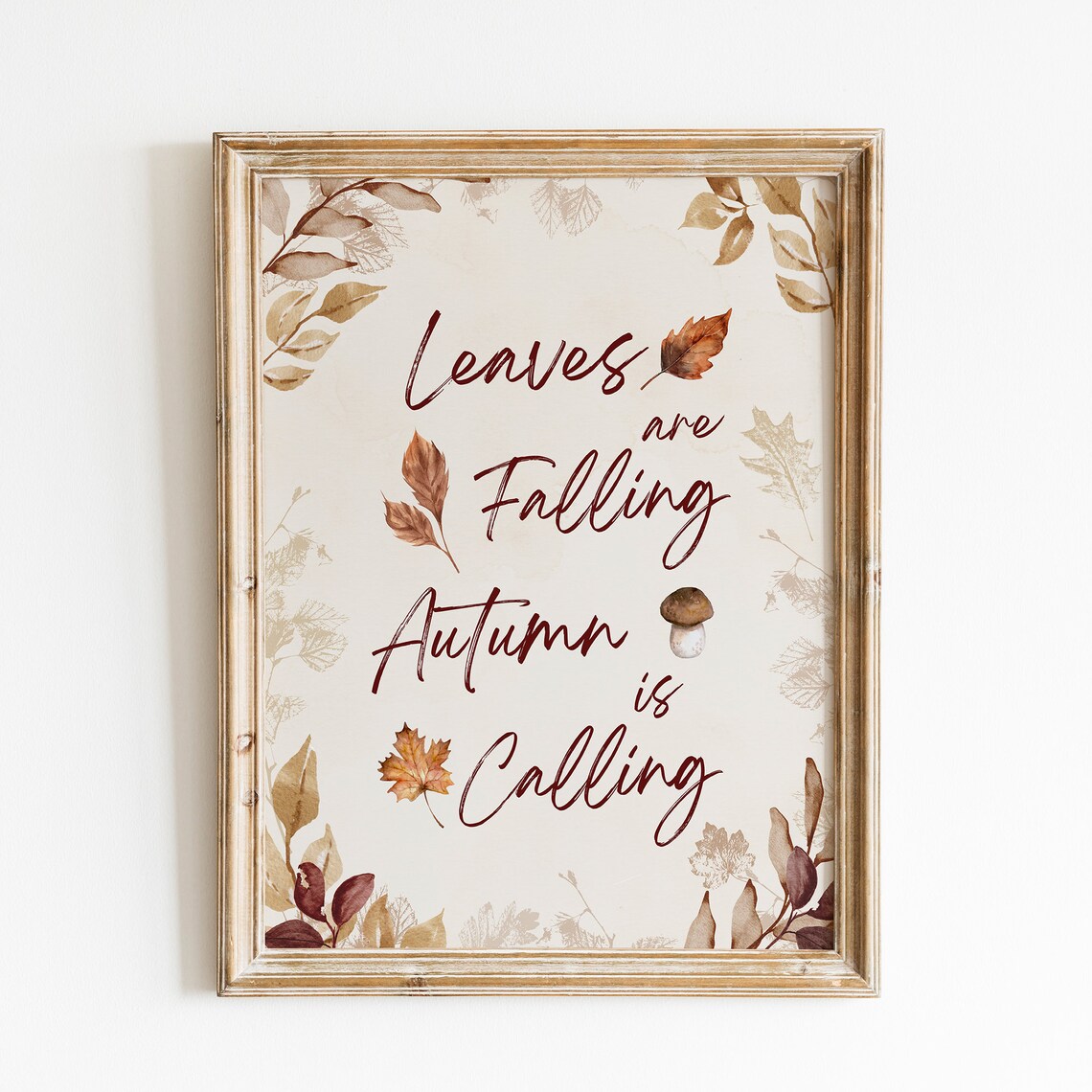 Fall Leaves Flowers Watercolor Art Print, Autumn