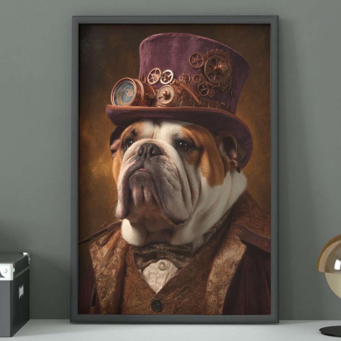 Steampunk Bulldog Top Hat Goggles Victorian Gentleman Dog Poster