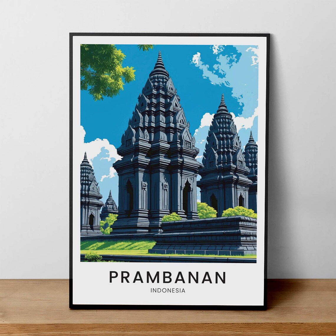Prambanan Temple Hindu Architecture Minimalist Indonesia Travel Poster
