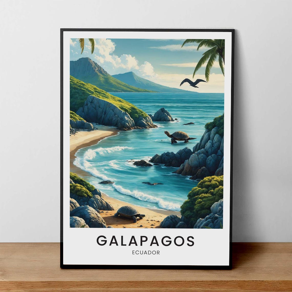 Galapagos Islands Ecuador Tortoise Coast Vintage Travel Poster