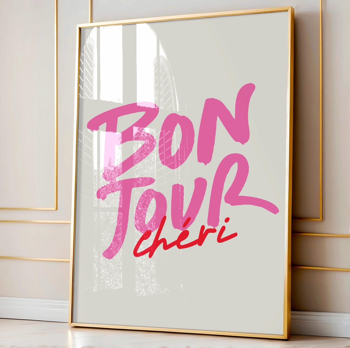 Bonjour Cheri Print French Wall Art French Phrase Print Trendy Wall Art Retro French Poster Typography Poster Hot Pink Wall Art - Image 2