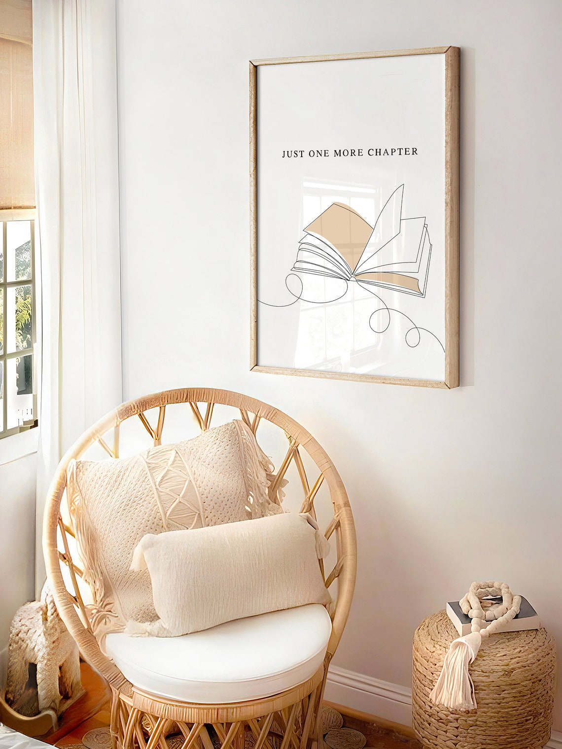 Just One More Chapter Open Book Line Art Reading Nook Poster - Image 2