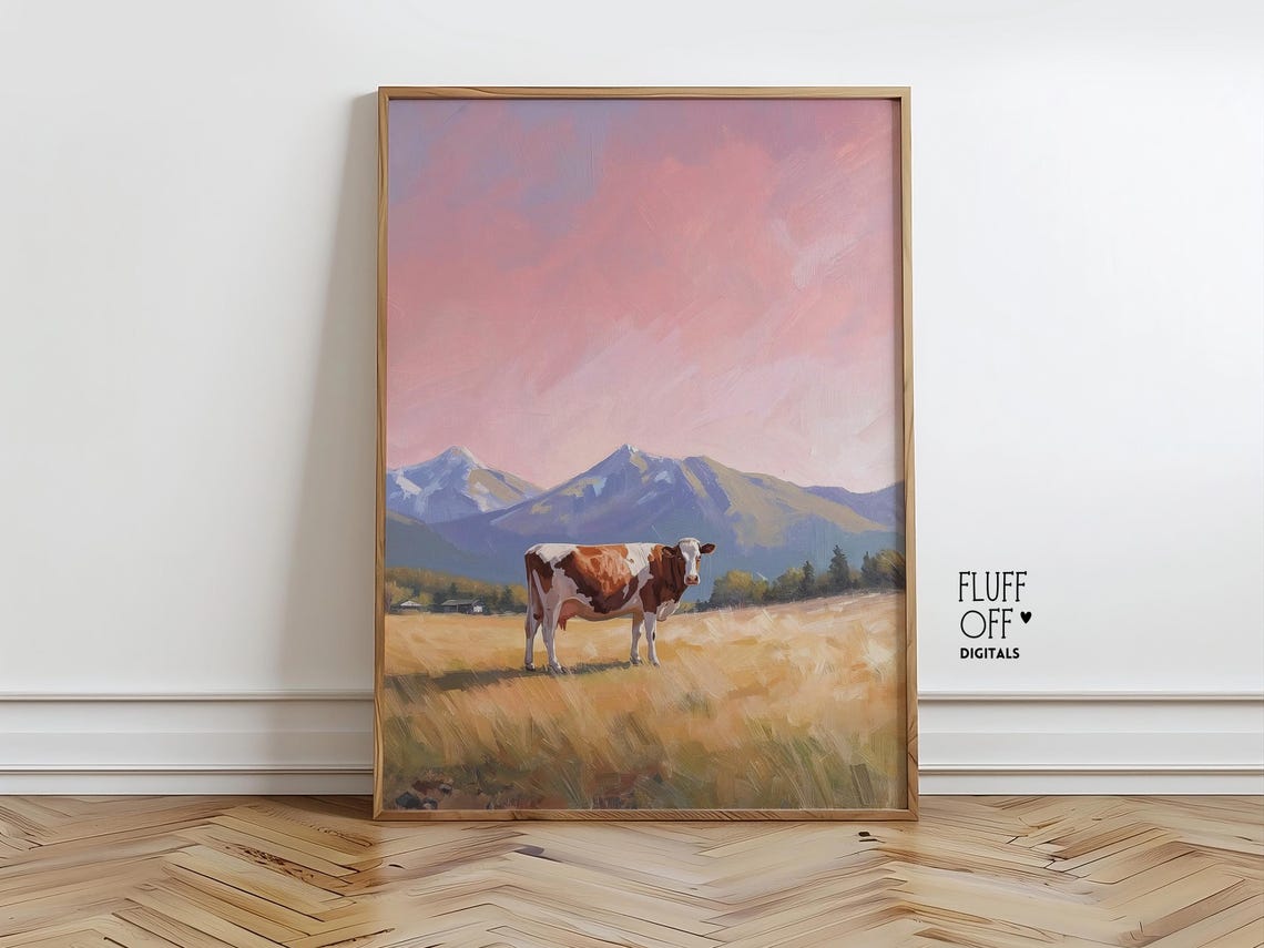 Rustic Cow In Sunlit Meadow Art Print