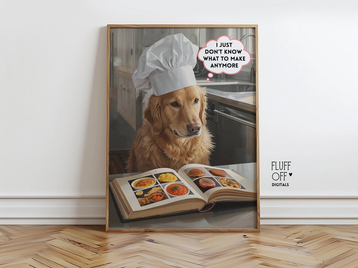 Cute Chef Dog Art Print, Humorous Kitchen Decor