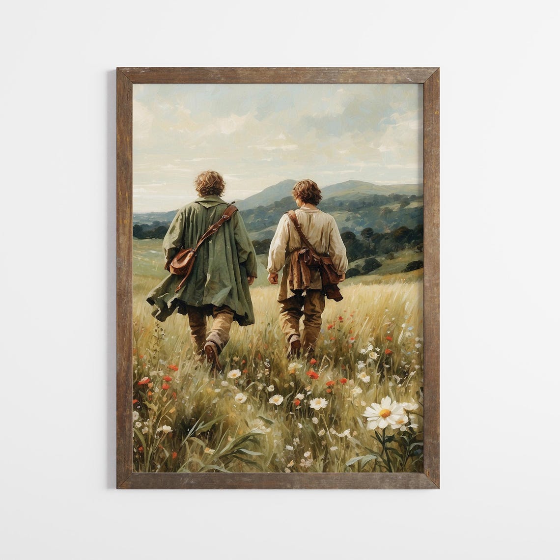 Two Old Friends Leaving the Shire Wildflower Meadow Fantasy Poster