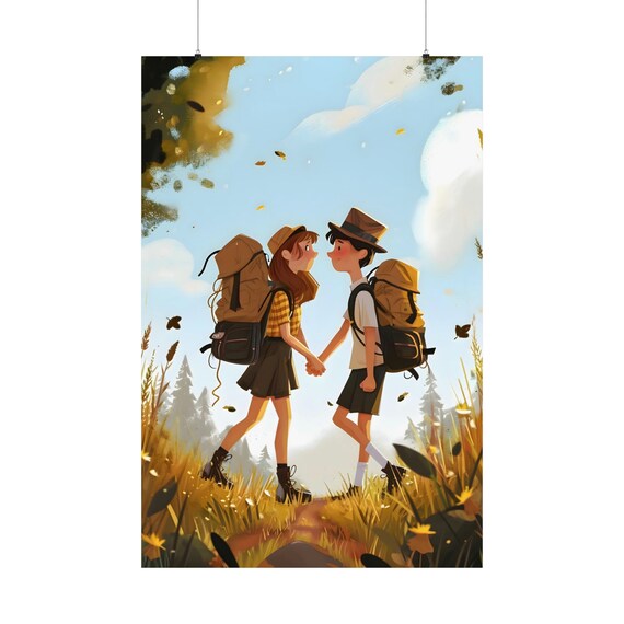 Girl Scout Valentine Day Poster 4 Cute Love Illustration Funny Hiking Couple Wall Art Gift For Hiker Decor Camp Uniform Hike Print