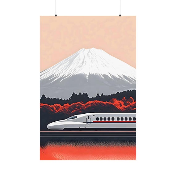 Shinkansen And Mt Fuji Poster Japandi Wall Art Simple Japanese Print Oriental Home Decor Bullet Train Japan Artwork Wabi Sabi Decoration