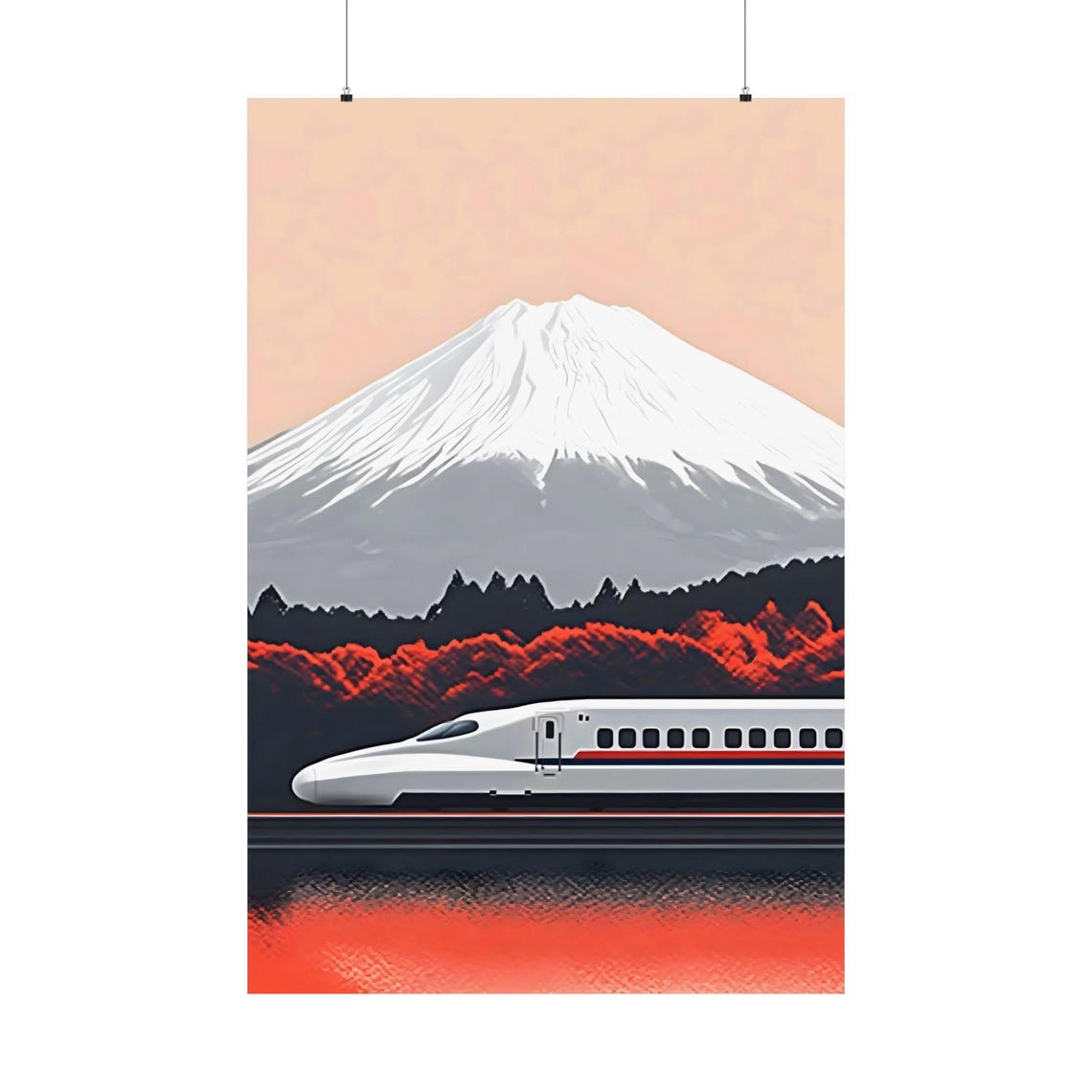 Mount Fuji Shinkansen Bullet Train Minimalist Japan Travel Poster